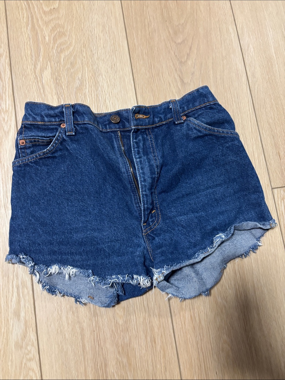 Levi's Dark Blue Frayed Denim Shorts